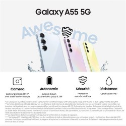 Smartphone Samsung Galaxy A55 5G 256 Go Bleu en paiement plusieurs fois sur Wedealee.com