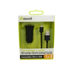 Câble data Moxie Noir/Blanc compatible Micro-USB + Chargeur allume