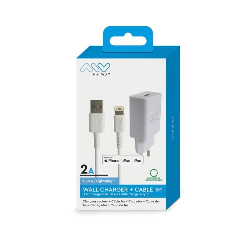 PACK CHARGEUR SECTEUR 2,4A + CABLE TYPE C USB-C NOIR